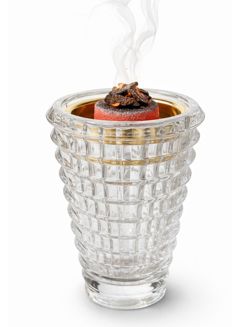 SAQOWARE Luxury Crystal Arabic Incense Bakhoor Burner(Clear) Madkhan / Mabkhara / Flower Base-Metal with Glass Holder - Image 1